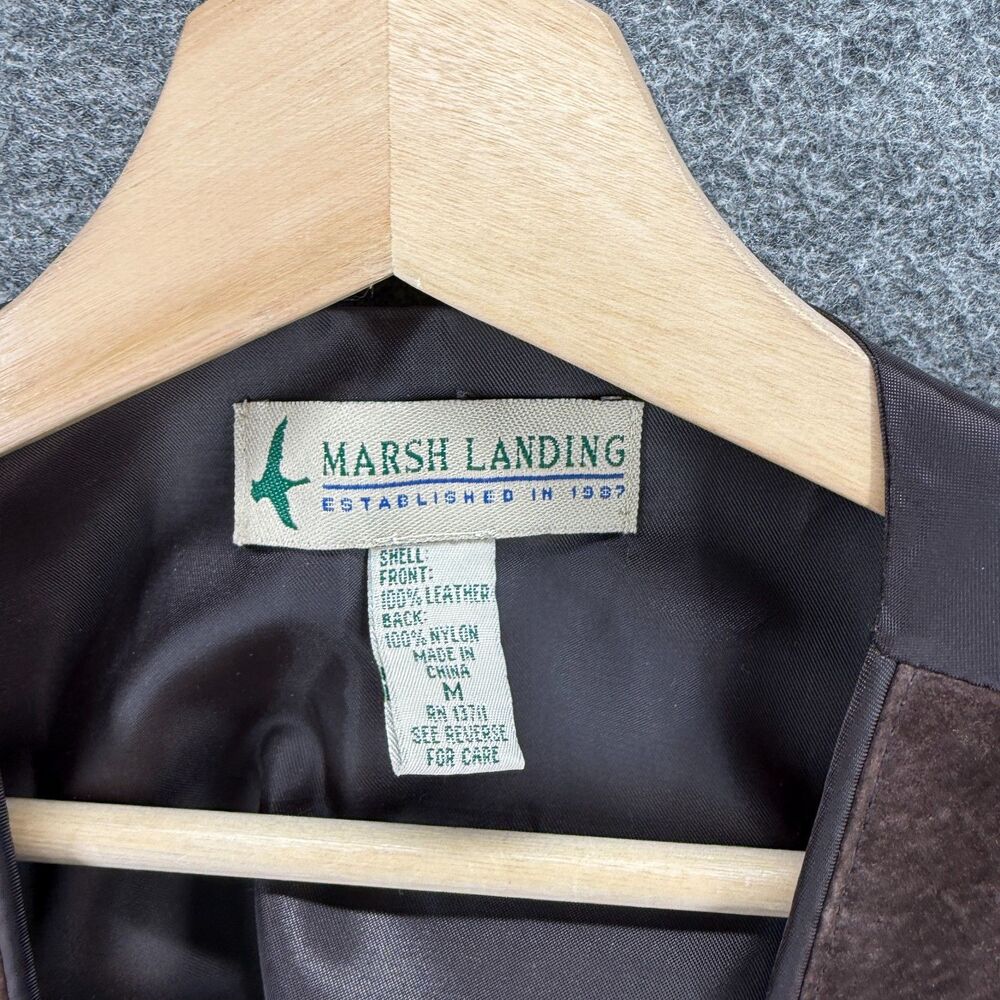 Marsh Landing Suit Vest Men M Medium Brown Button Up V-Neck Leather Sleeveless - Picture 3 of 6
